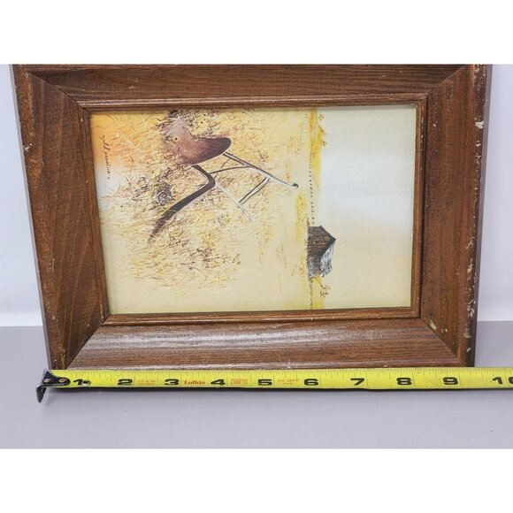 Vintage Phil Prentice 1976 Farm Scene Print In Rustic Wooden Frame - Picture 8 of 8